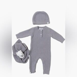 Barefoot Dreams Cozy Chic Dove Grey Romper and Hat, Lovey Size 12-18